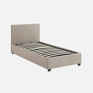 Polsterbett mit Bettkasten 90x190 cm Beige mit Lattenrost und getuftetem Stoff-Kopfteil