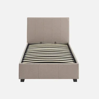 Polsterbett mit Bettkasten 90x190 cm Beige mit Lattenrost und getuftetem Stoff-Kopfteil