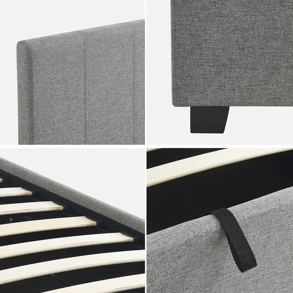 Bett mit Stauraum 90x190 cm mit Lattenrost und beige gepolstertem Kopfteil