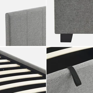 Bett mit Stauraum 90x190 cm mit Lattenrost und beige gepolstertem Kopfteil