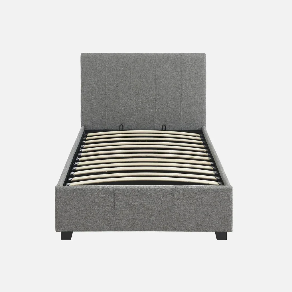 Bett mit Stauraum 90x190 cm mit Lattenrost und beige gepolstertem Kopfteil