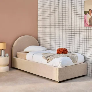 Lit coffre 90x190 cm Cameron kaki bouclette avec rangement et sommier à lattes