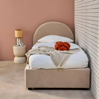 Lit coffre 90x190 cm Cameron kaki bouclette avec rangement et sommier à lattes