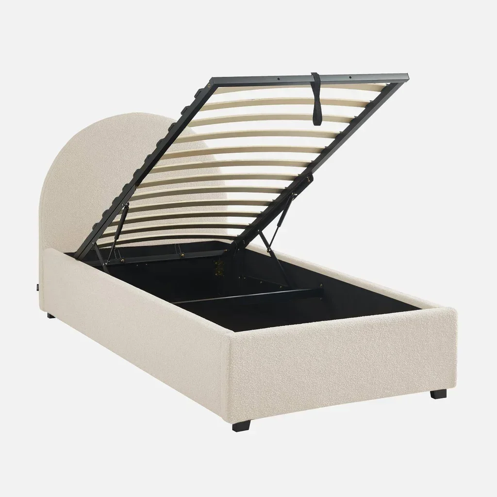 Lit coffre 90x190 cm Cameron kaki bouclette avec sommier à lattes