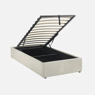 Lit coffre velours côtelé blanc 90x190 cm avec rangement intégré