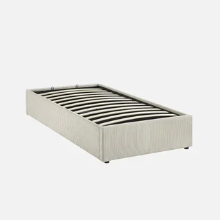 Lit coffre velours côtelé blanc 90x190 cm avec rangement intégré