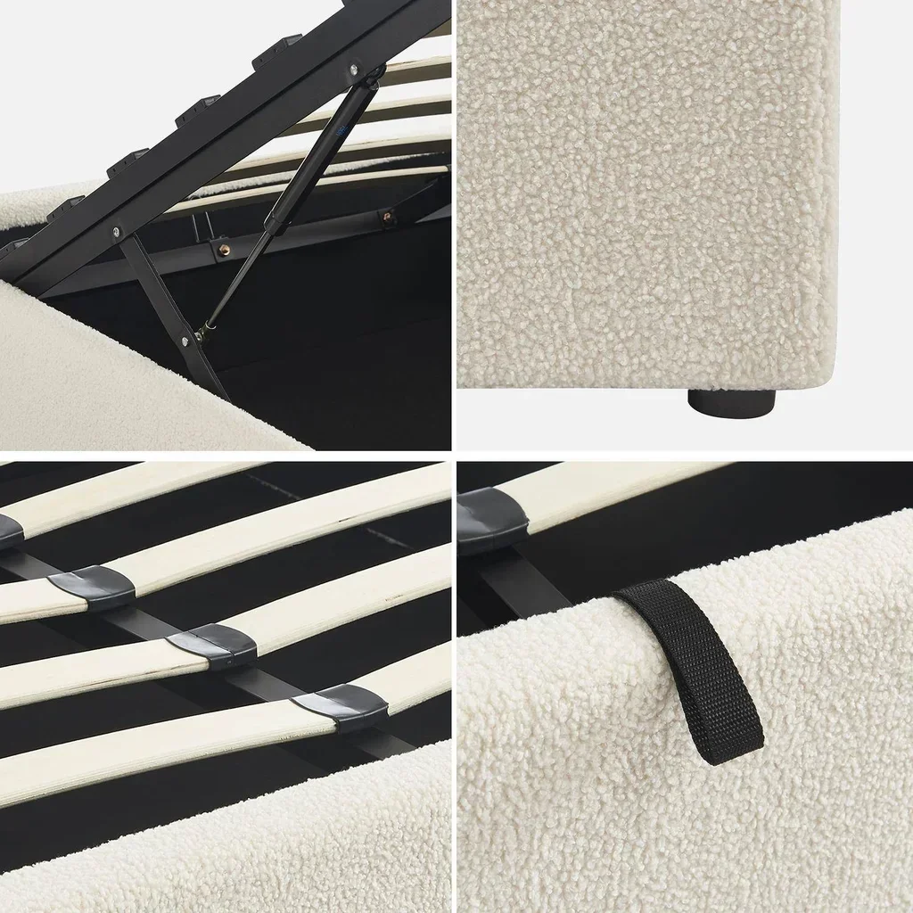 White Boucle Storage Bed with Slatted Base - Devon