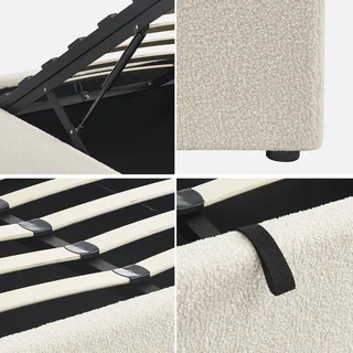 White Boucle Storage Bed with Slatted Base - Devon