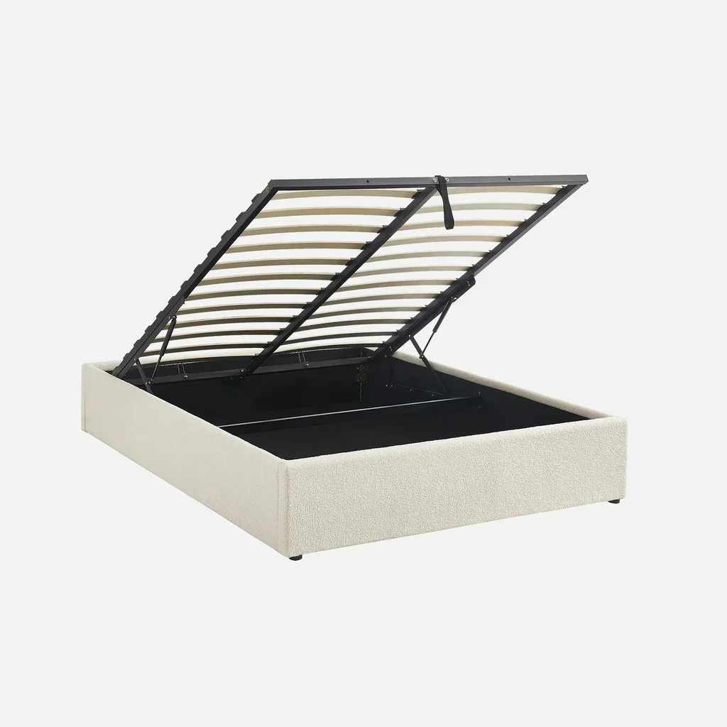 White Boucle Storage Bed with Slatted Base - Devon