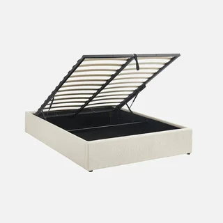 White Boucle Storage Bed with Slatted Base - Devon