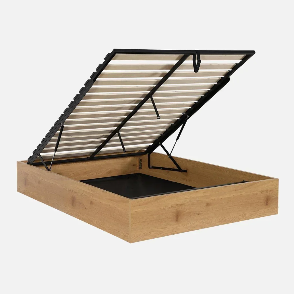 Lit coffre 140x190 bois avec sommier et rangement 613L