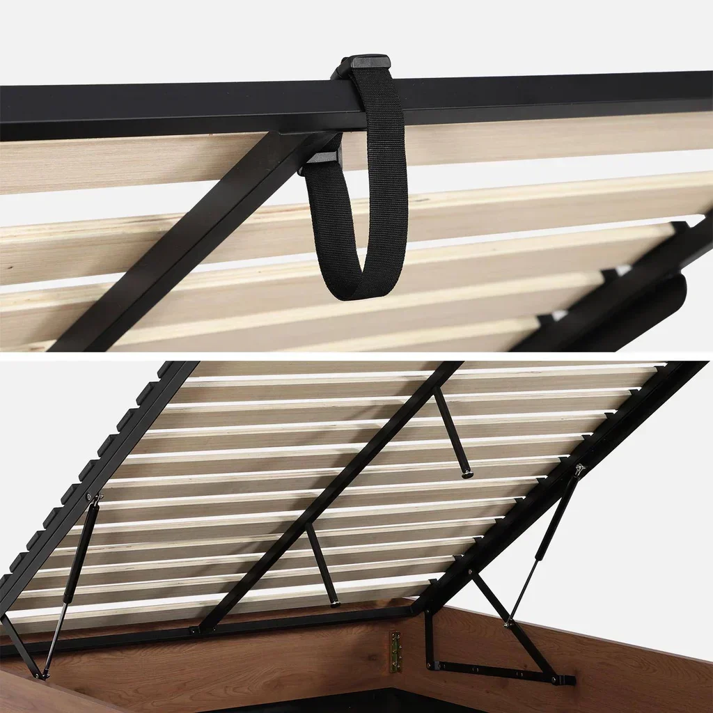 Lit coffre bois 140x190 cm avec sommier à lattes et rangement intégré