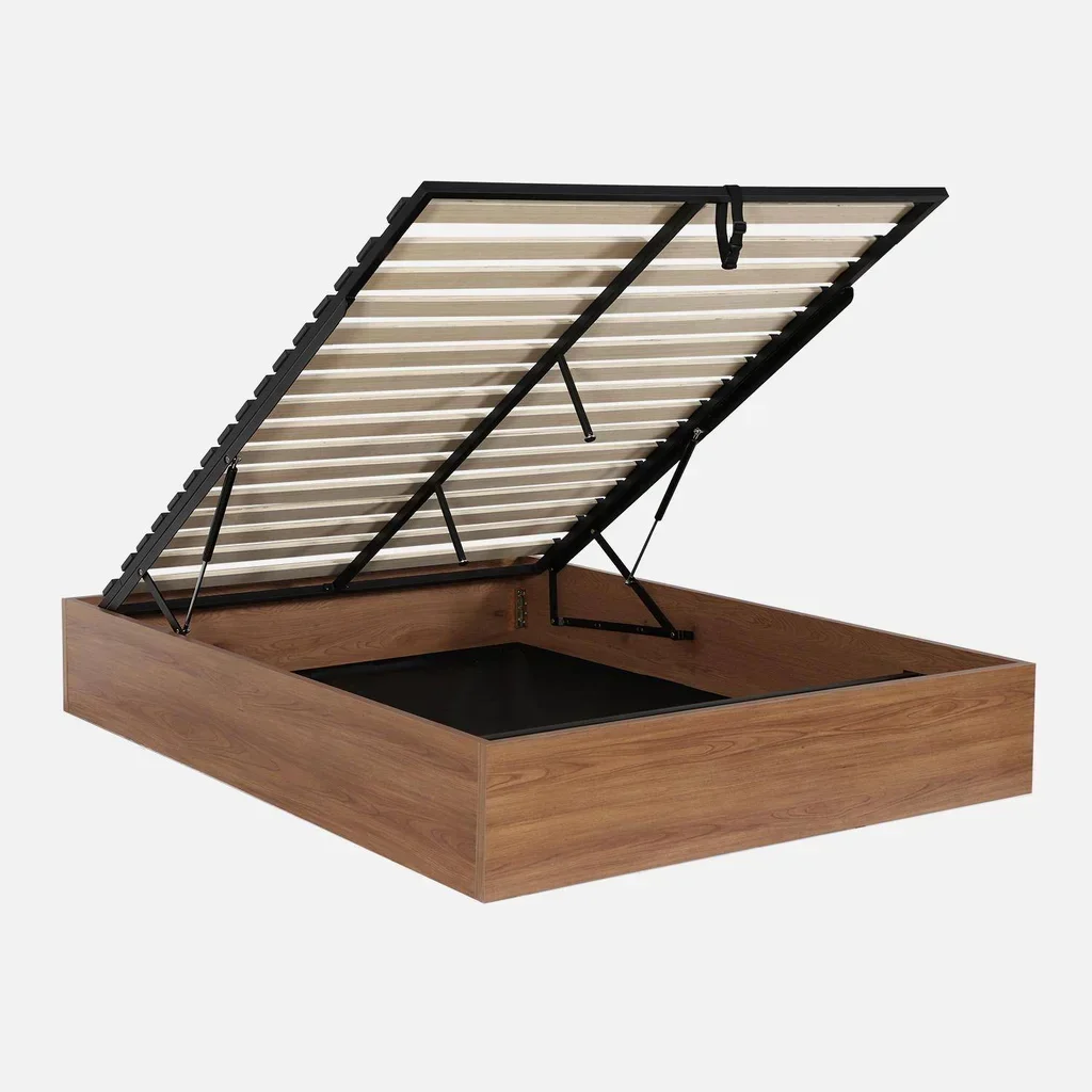 Lit coffre bois 140x190 cm avec sommier à lattes et rangement intégré
