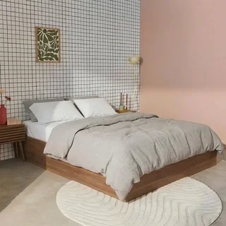 Lit coffre bois 140x190 cm avec sommier à lattes et rangement intégré
