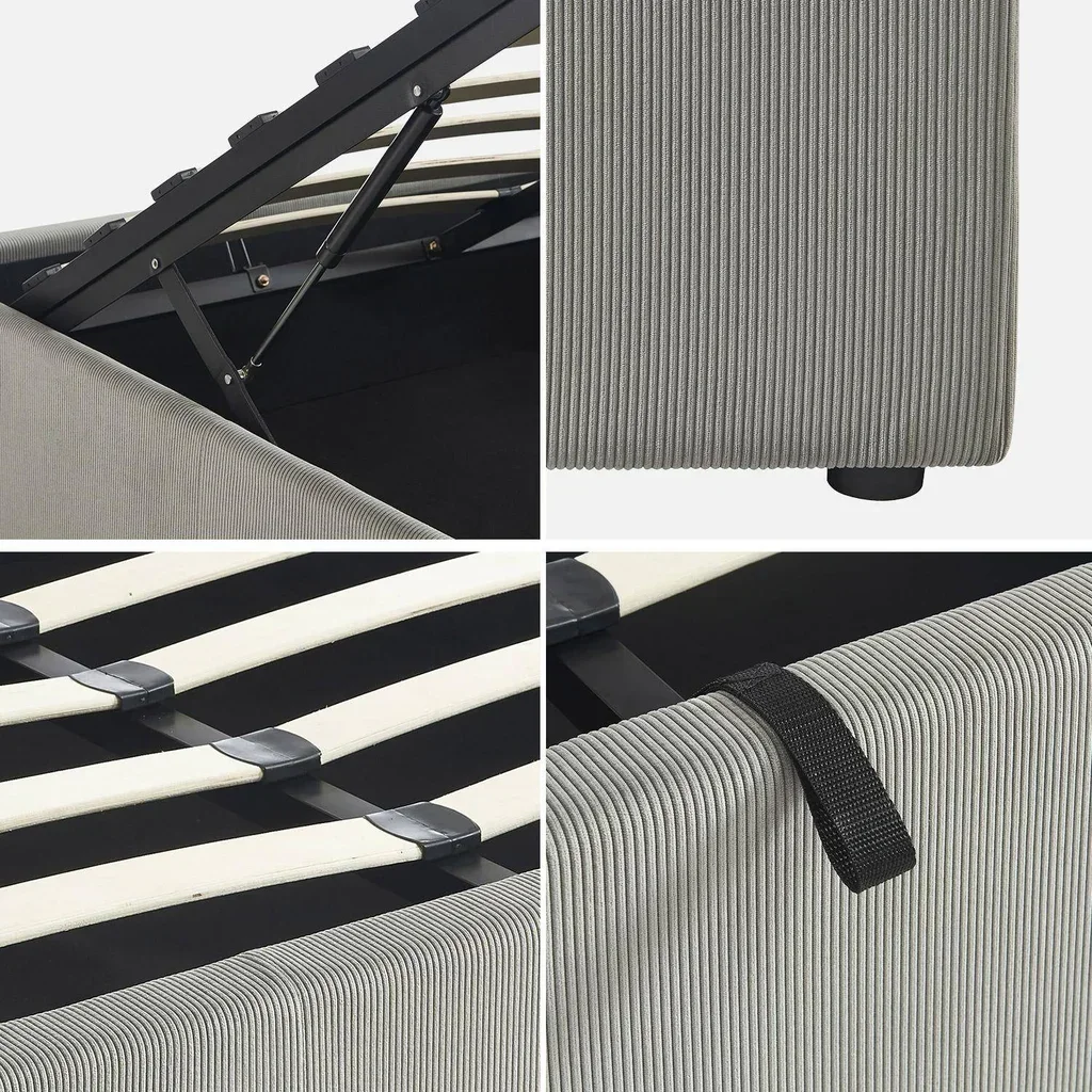 Letto contenitore 140x190 velluto a coste Devon con rete a doghe e vano portaoggetti integrato