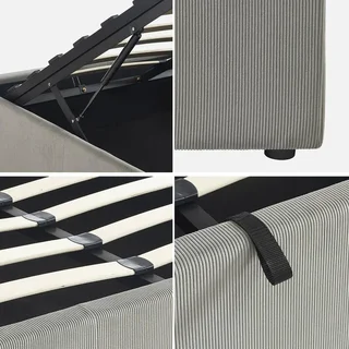 Letto contenitore 140x190 velluto a coste Devon con rete a doghe e vano portaoggetti integrato