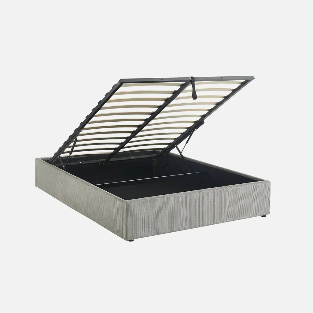 Lit coffre 140x190 velours côtelé Devon avec sommier à lattes et rangement intégré