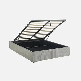 Letto contenitore 140x190 velluto a coste Devon con rete a doghe e vano portaoggetti integrato