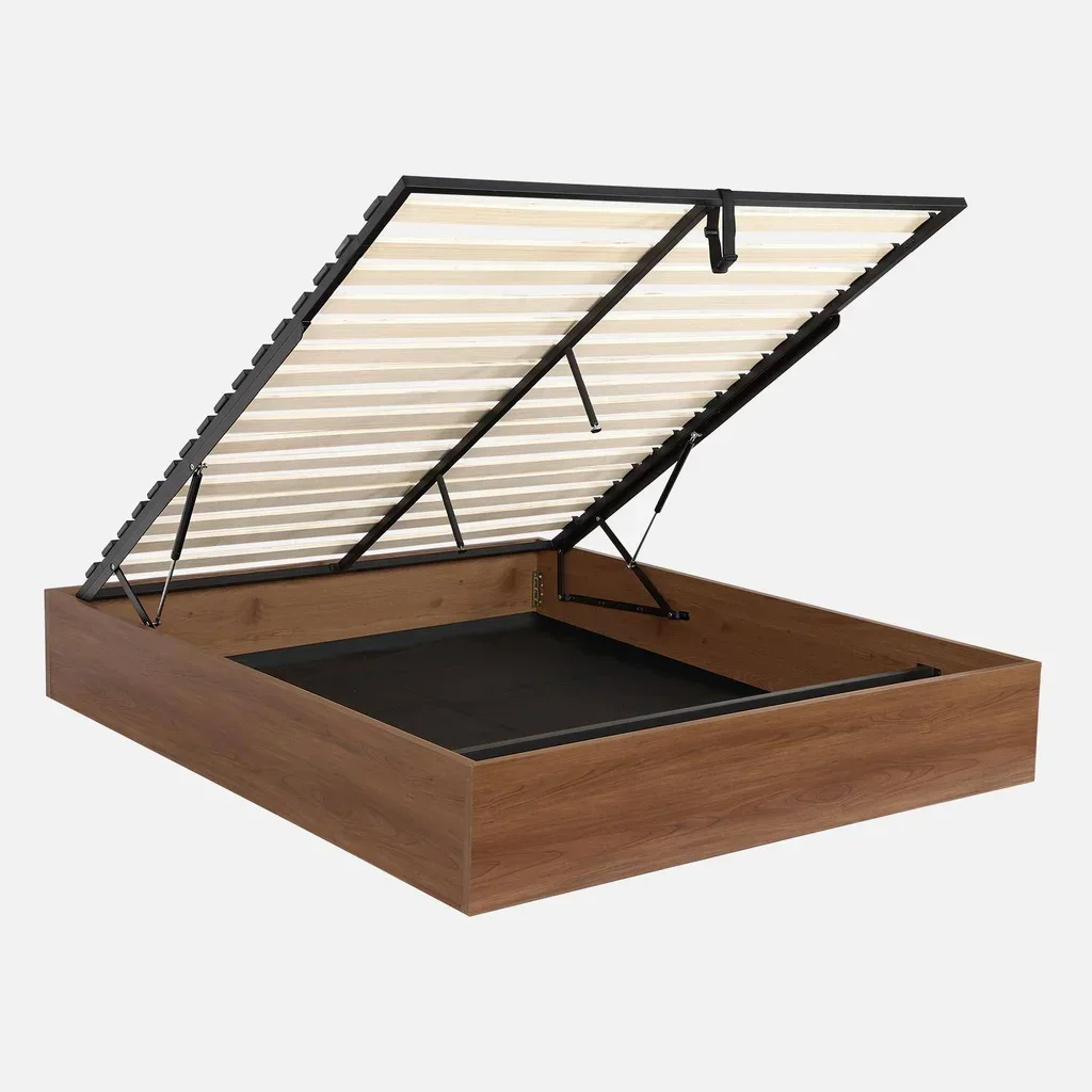 Lit coffre 160x200 cm bois noyer avec rangement intégré