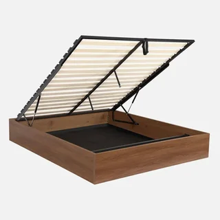 Storage bed 160x200 cm walnut wood with integrated storage