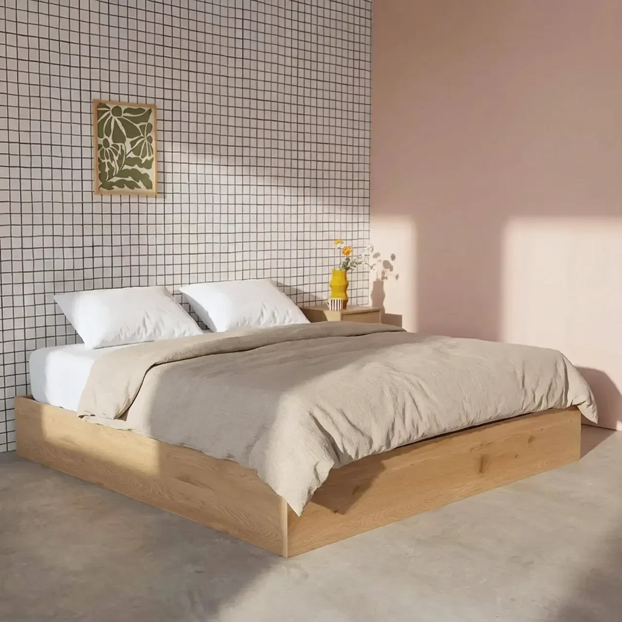 Storage bed 160x200 walnut wood with integrated storage