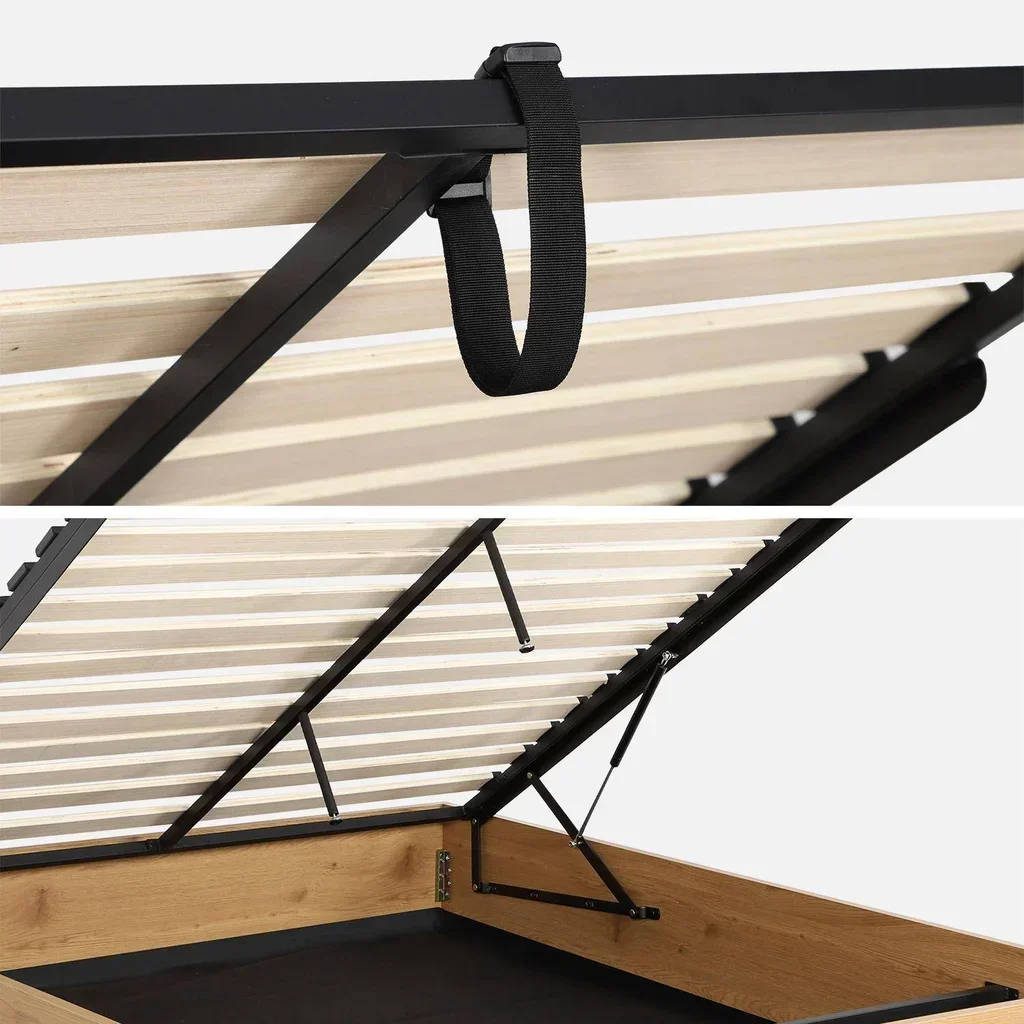 Storage bed 160x200 walnut wood with integrated storage
