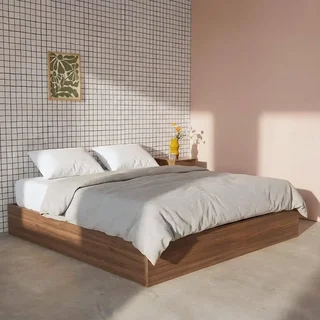 Storage bed 160x200 cm walnut wood with integrated storage