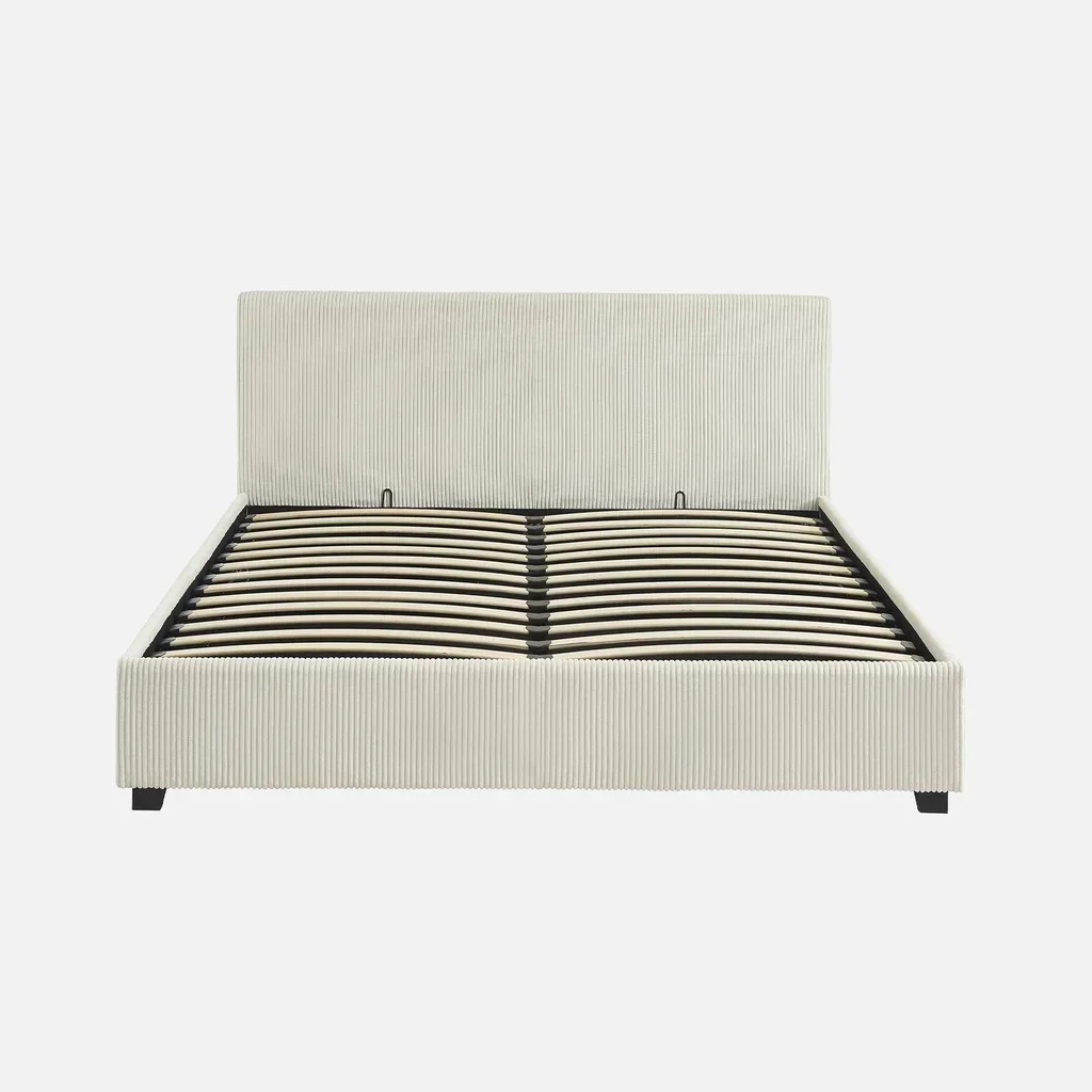 Lit coffre 160x200 cm velours côtelé avec rangement intégré