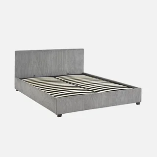 Lit coffre 160x200 cm velours côtelé avec rangement et tête de lit moelleuse
