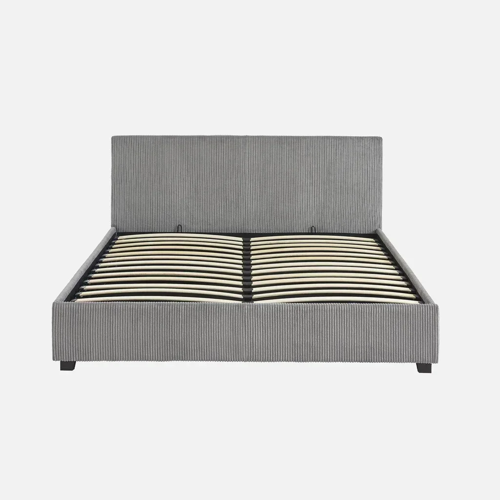 Lit coffre 160x200 cm velours côtelé avec rangement et tête de lit moelleuse