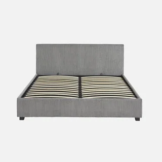 Lit coffre 160x200 cm velours côtelé avec rangement et tête de lit moelleuse