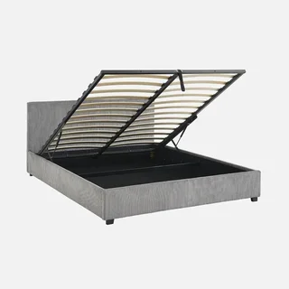 Lit coffre 160x200 cm velours côtelé avec rangement et tête de lit moelleuse