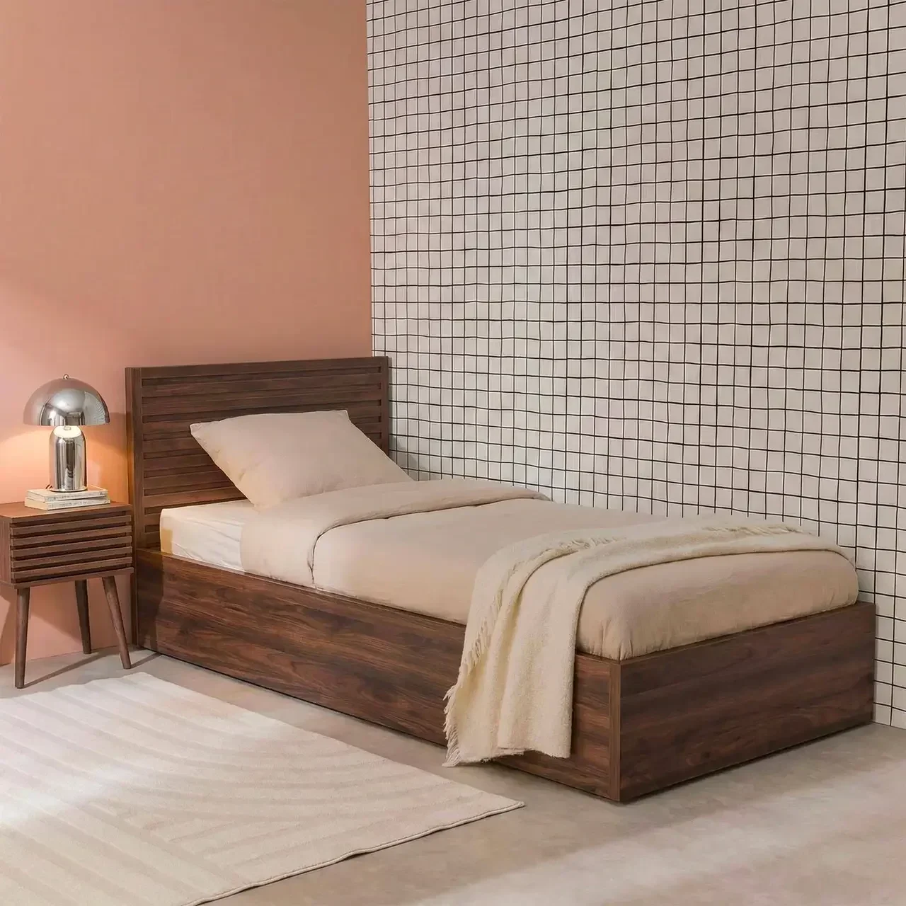 Lit coffre Madere 90x190 cm scandinave bois avec rangement et sommier lattes