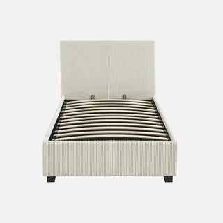 Lit coffre 90x190 velours côtelé avec rangement et sommier à lattes