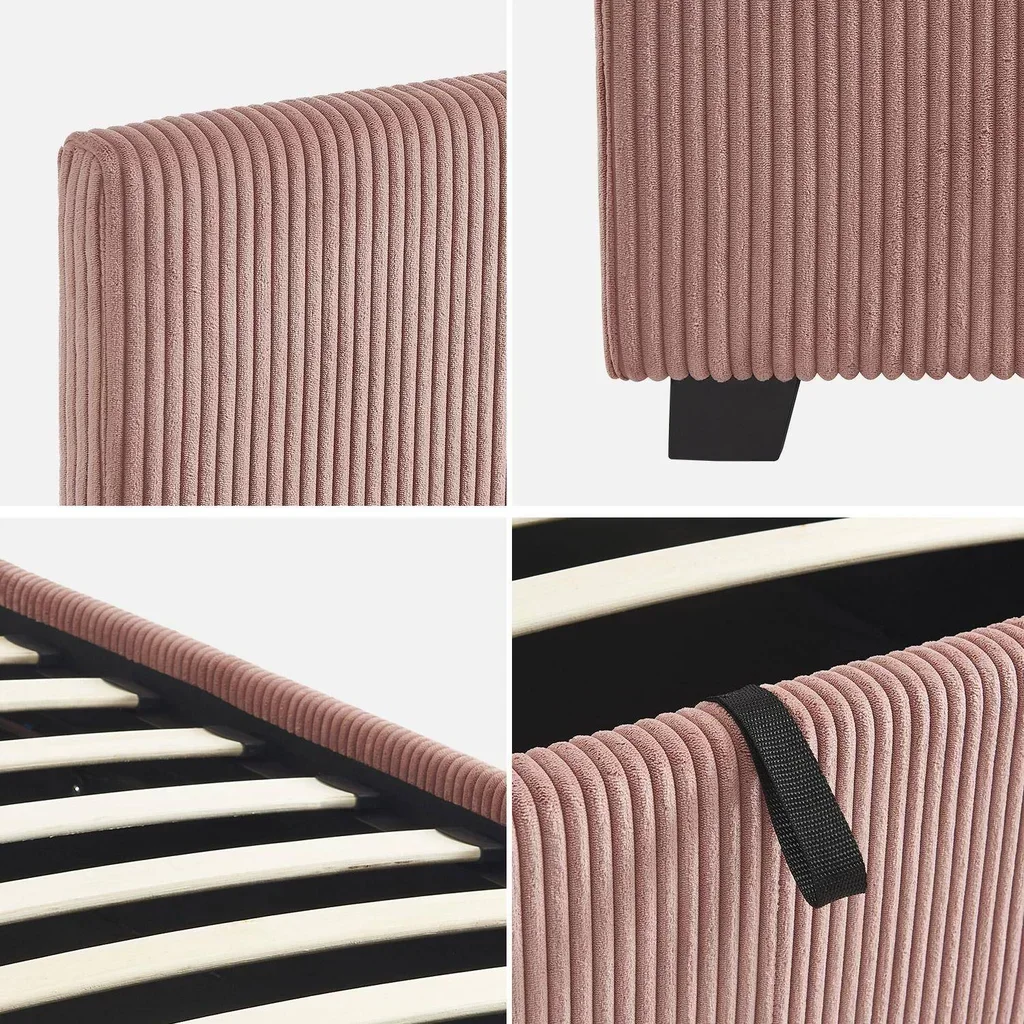 Lit coffre velours côtelé 90x190 cm avec rangement intégré