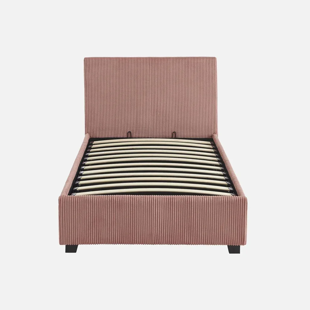 Lit coffre velours côtelé 90x190 cm avec rangement intégré