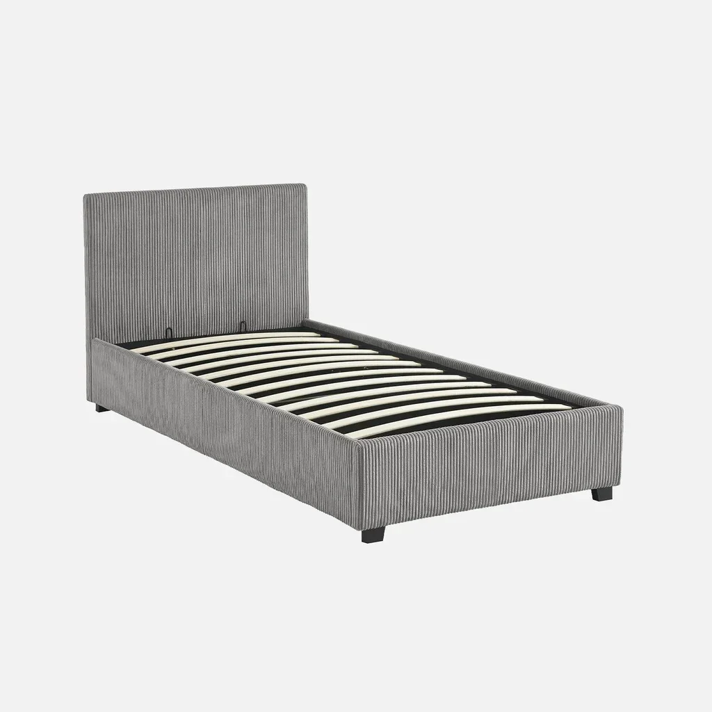 Lit coffre velours côtelé 90x190 avec rangement intégré et tête de lit