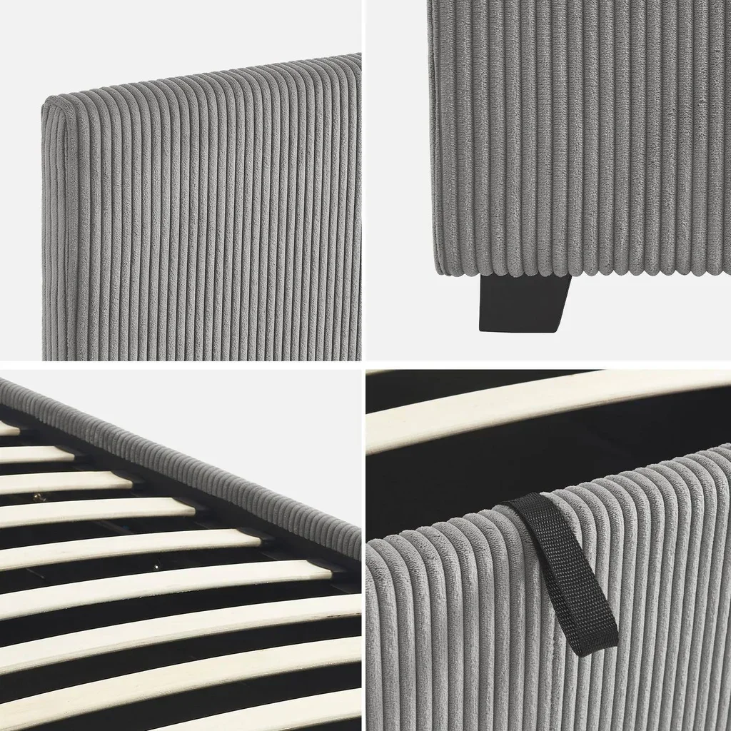 Lit coffre velours côtelé 90x190 avec rangement intégré et tête de lit