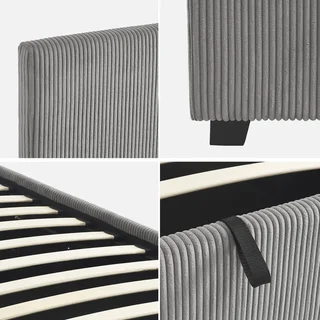 Lit coffre velours côtelé 90x190 avec rangement intégré et tête de lit