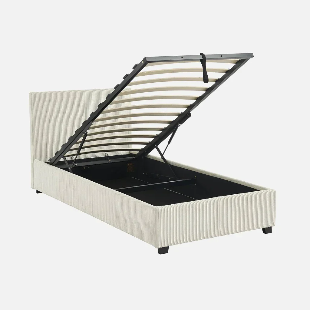Lit coffre 90x190 velours côtelé avec rangement et sommier à lattes