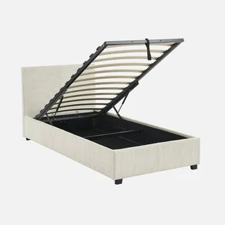 Lit coffre 90x190 velours côtelé avec rangement et sommier à lattes
