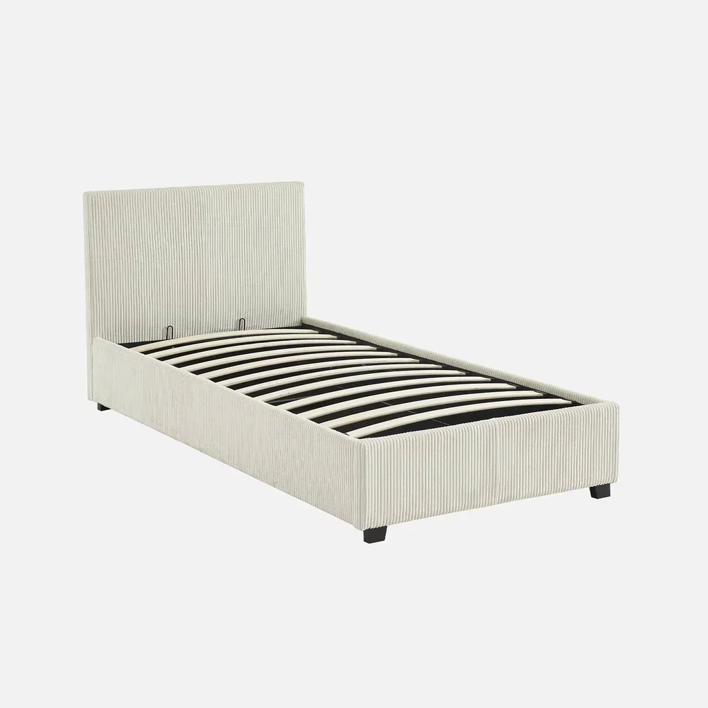 Lit coffre 90x190 velours côtelé avec rangement et sommier à lattes