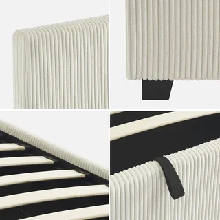 Lit coffre 90x190 velours côtelé avec rangement et sommier à lattes