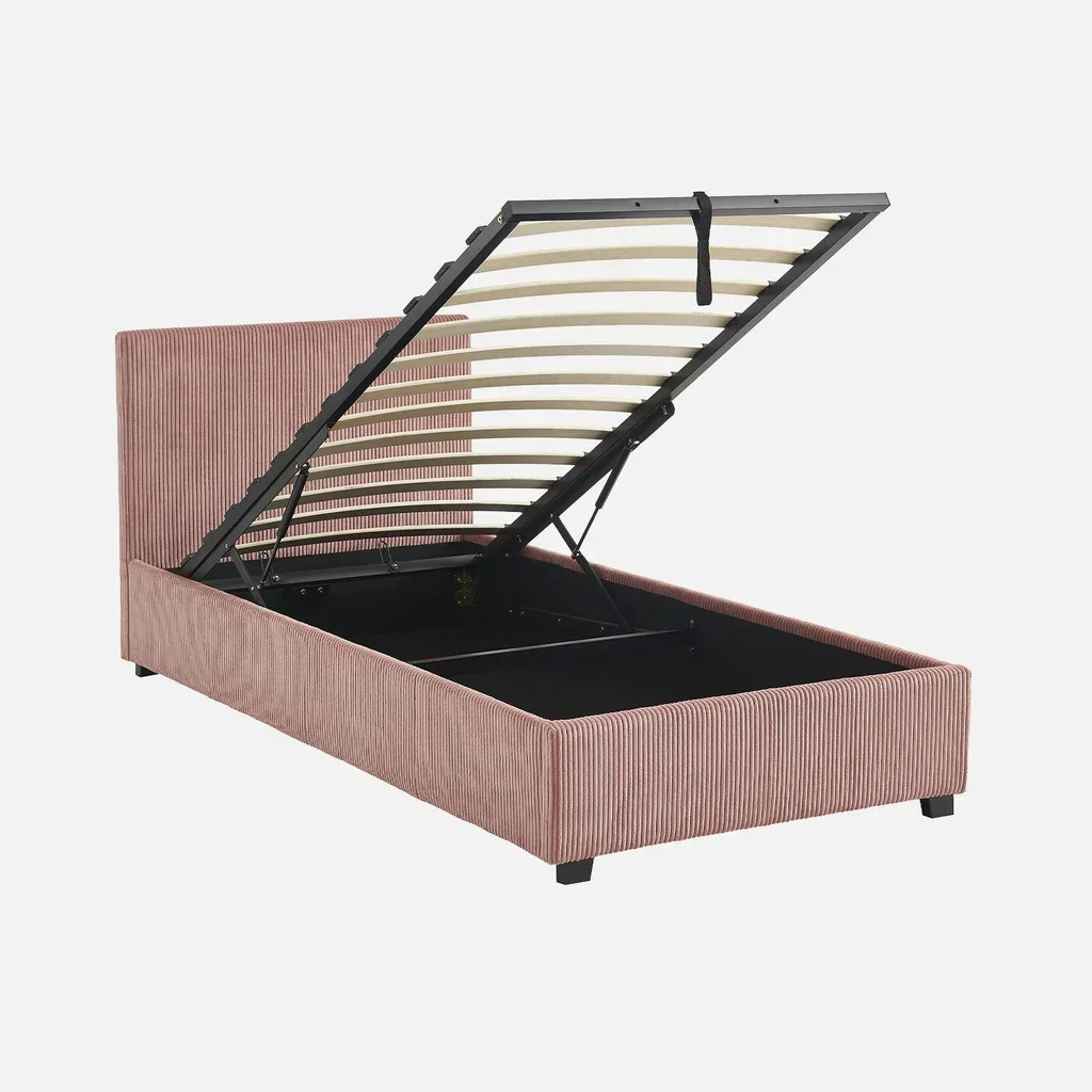 Lit coffre velours côtelé 90x190 cm avec rangement intégré