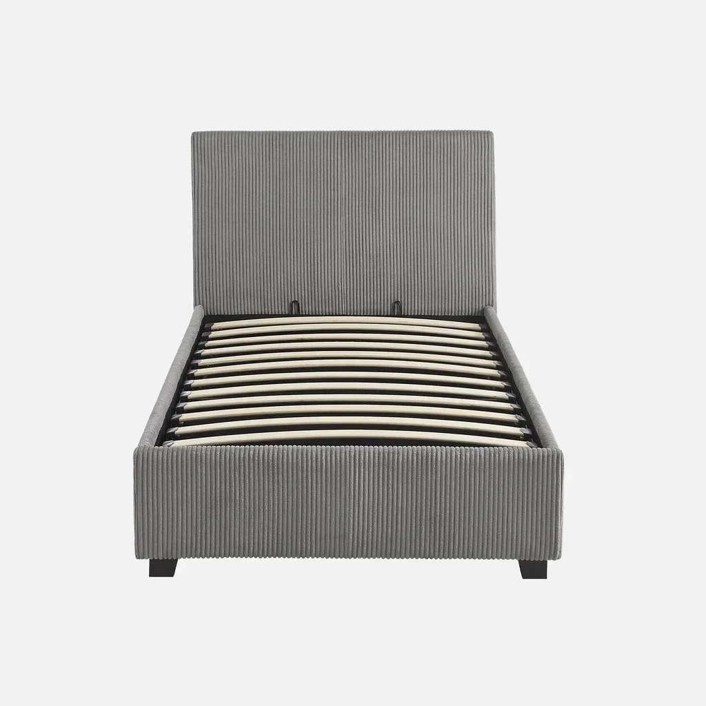 Lit coffre velours côtelé 90x190 avec rangement intégré et tête de lit