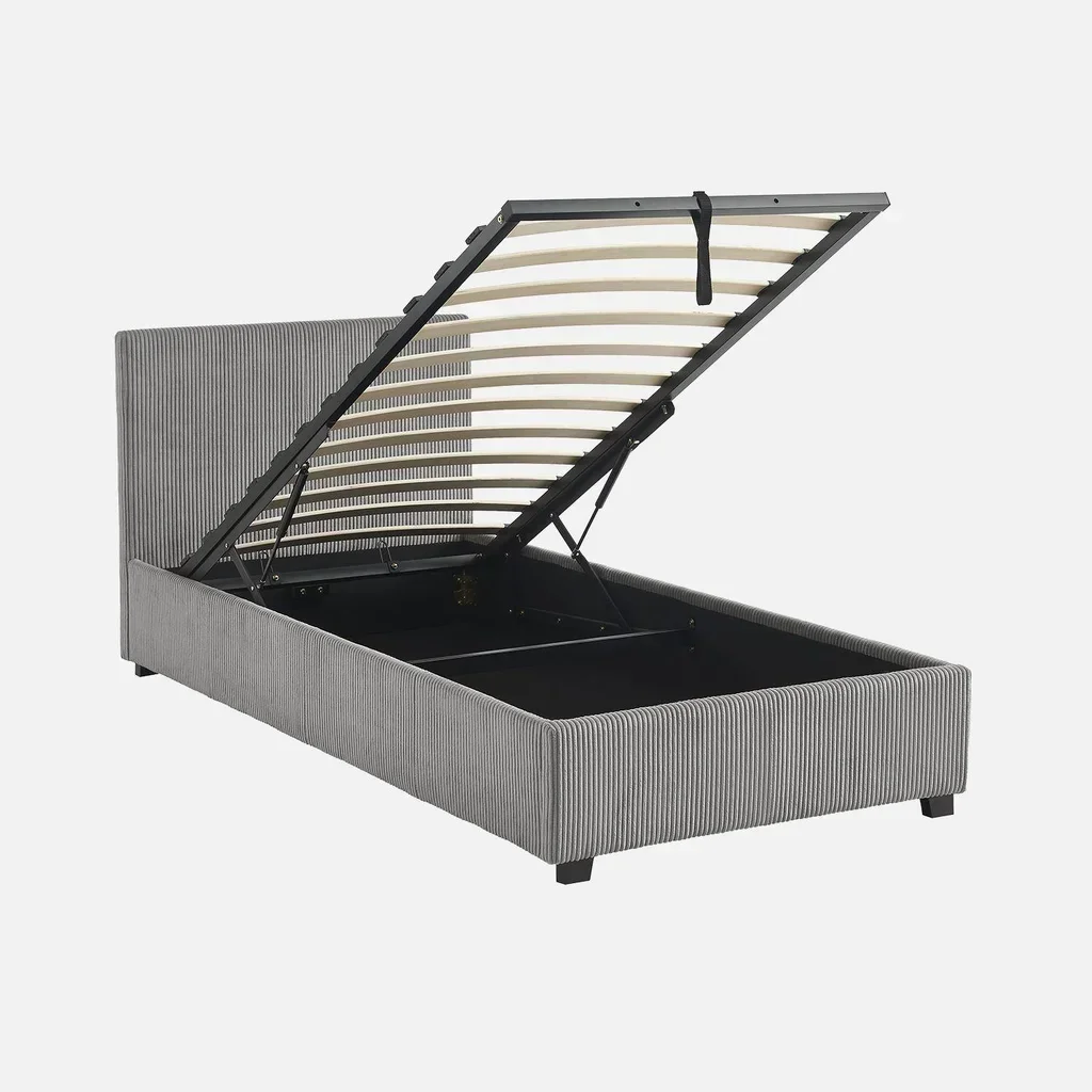 Lit coffre velours côtelé 90x190 avec rangement intégré et tête de lit