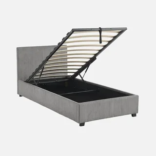 Lit coffre velours côtelé 90x190 avec rangement intégré et tête de lit