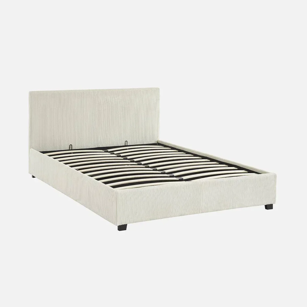Lit coffre 140x190 velours côtelé capitonné avec rangement et sommier lattes