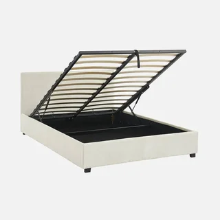 Lit coffre 140x190 velours côtelé capitonné avec rangement et sommier lattes