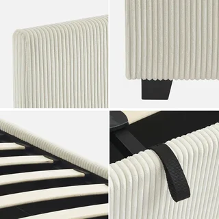 Lit coffre 140x190 velours côtelé capitonné avec rangement et sommier lattes